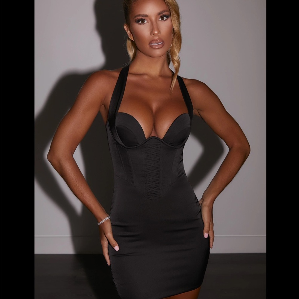 Oh Polly - Deluxe Edition Corset Satin Mini Dress in Black